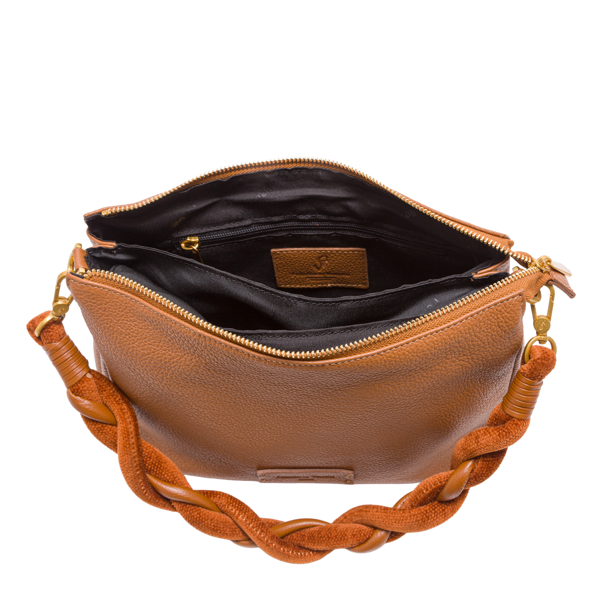 Borsa a spalla in pelle daonna con manico intrecciato in pelle e ciniglia di Pelletteria Veneta