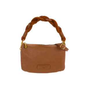 Compact Italian Leather Pochette with Braided Handle V27619