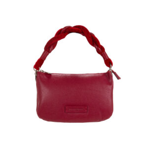 Compact Italian Leather Pochette with Braided Handle V27619