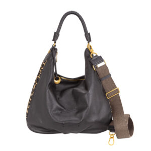 Women's Leather Shoulder Bag with Woven Handle and Animal Print Gusset CAV26502