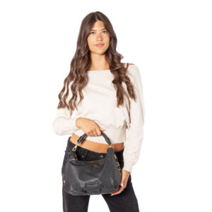 Borsa a spalla in nabuk da donna con manico intrecciati CAV26503 - immagine 7