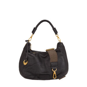 Woven Handle Leather Shoulder Bag with Animal Print Gussets CAV26503