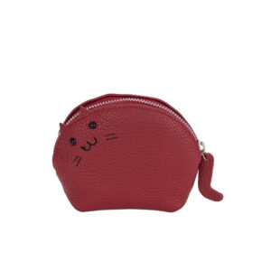Piccola trousse in pelle con decorazione in forma di gatto, chiusura con zip. DI Pelletteria Veneta