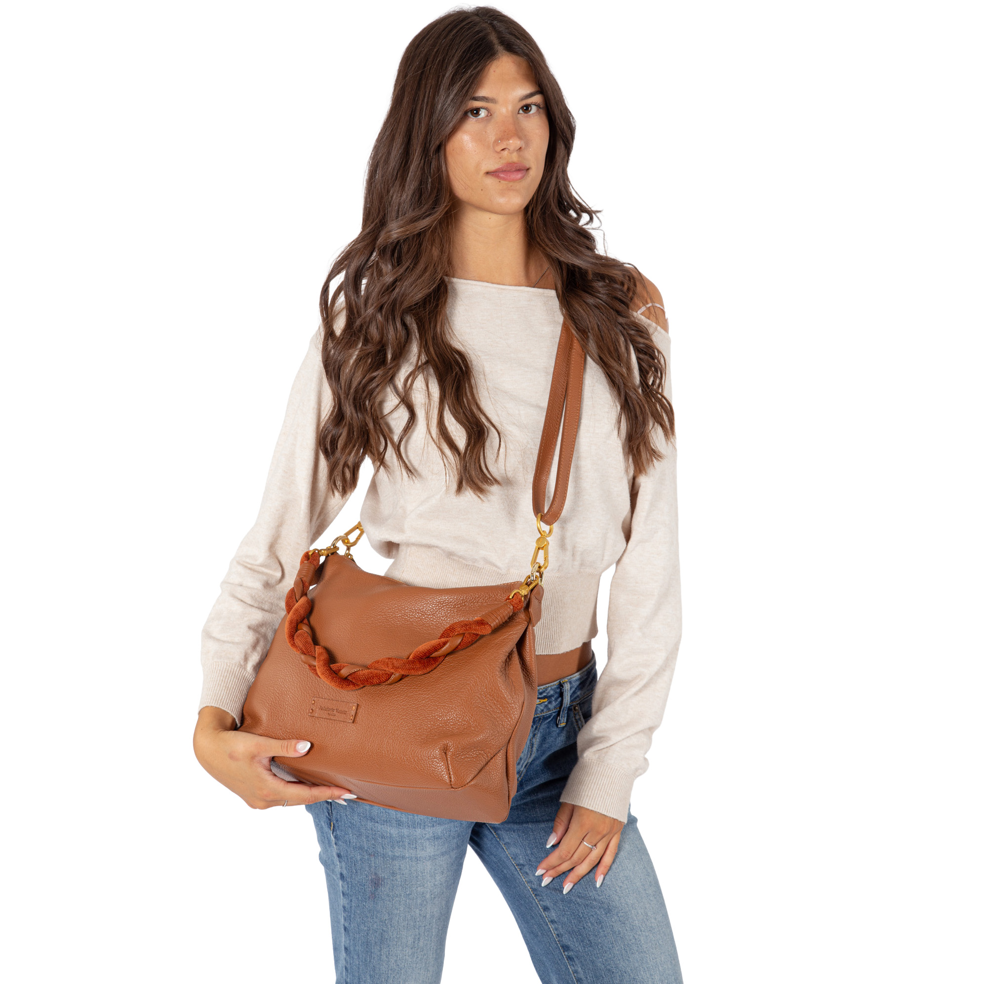 Pelletteria Veneta Soft pebble grain Leather Shoulder Bag with Braided Handle - Image 3