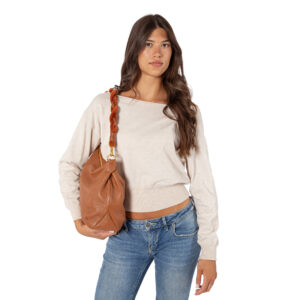 Alternative view of Pelletteria Veneta Soft pebble grain Leather Shoulder Bag with Braided Handle