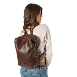 Alternative view of Expandable Leather Backpack with Adjustable Straps and Zip Closure