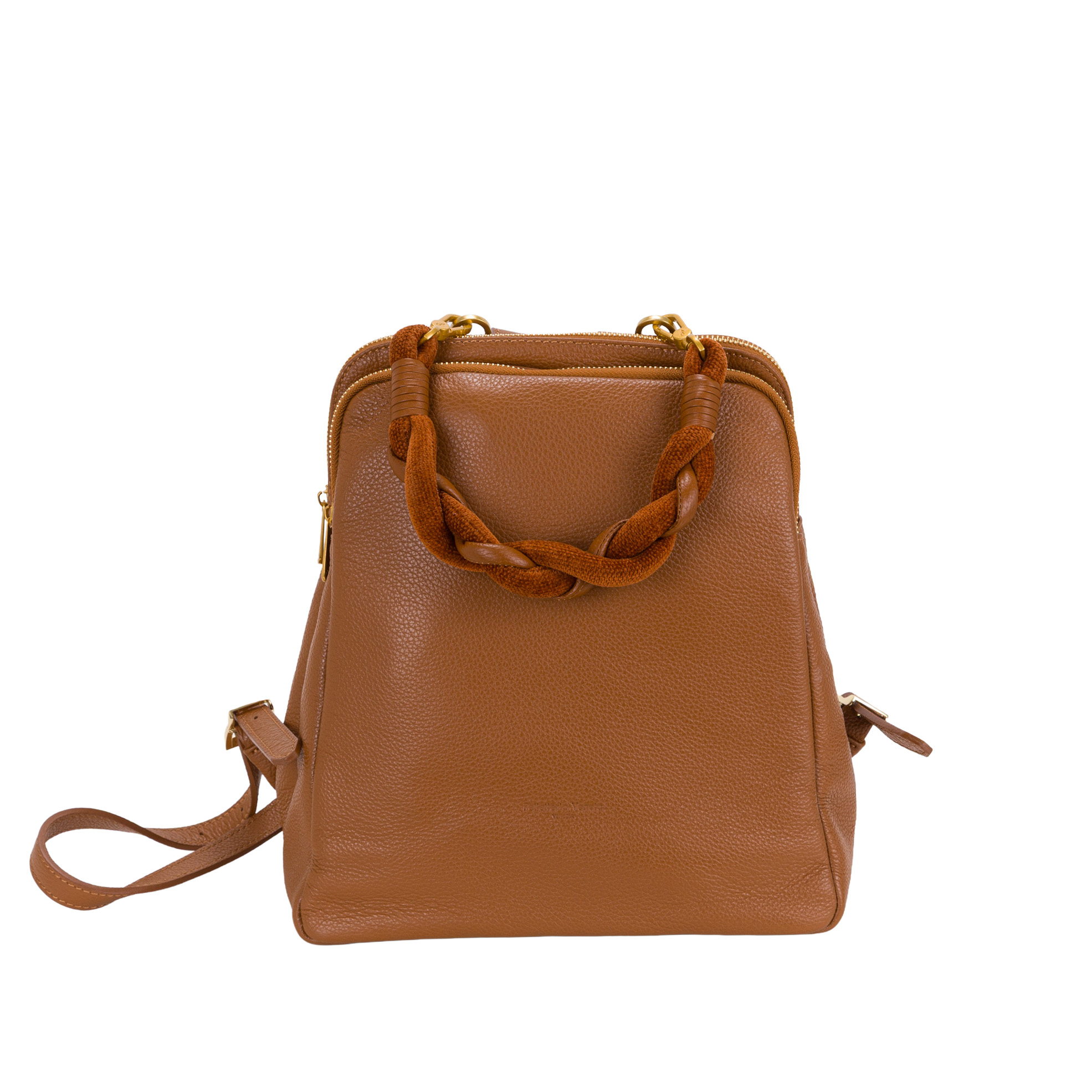 Zaino in pelle da donna con manico intrecciato in pelle e ciniglia di Pelletteria Veneta