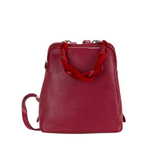 Multicompartment Leather Backpack with Woven Handle